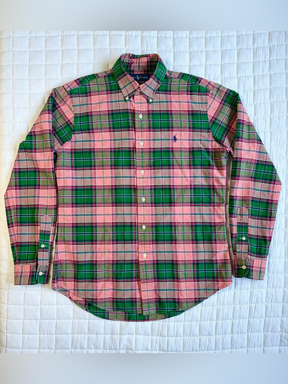 Ralph Lauren Men's Green & Pink Plaid Cotton Button-Up Size M